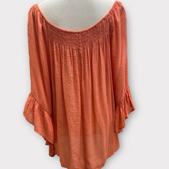 Est.1946 Womens 22/24W Top Orange Scoop Neck Long Flutter Sleeve Smocked Summer - Picture 3 of 10